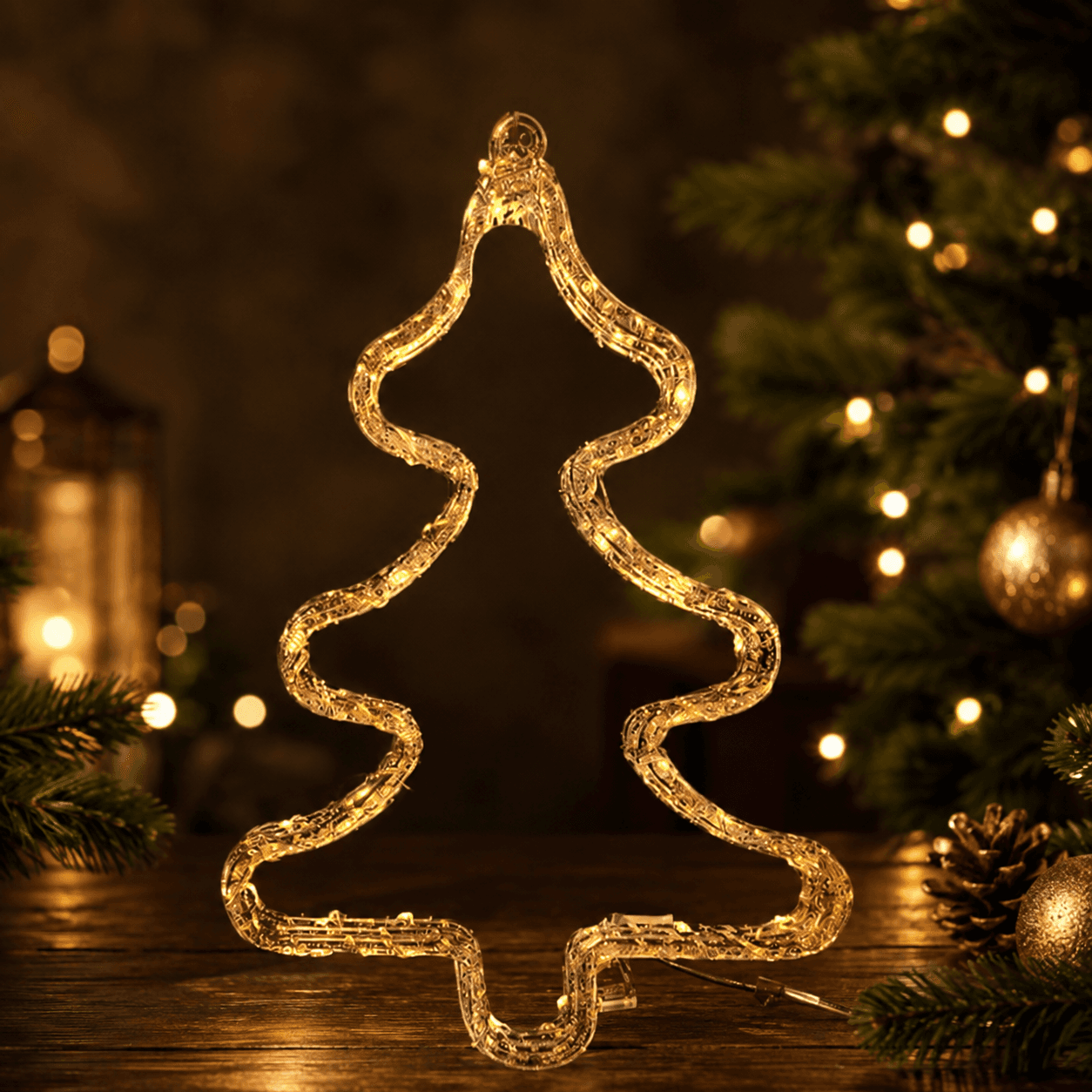 Adorno navideño Árbol acrílico 40cm, 30 LED, 8 funciones (luz blanca / luz calida)