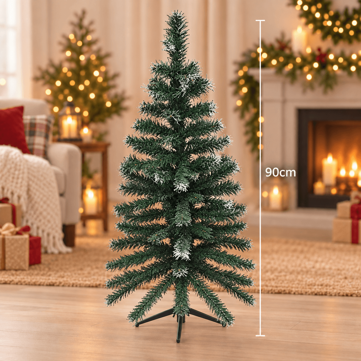 Árbol navidad 90cm, 80P, verde rociado blanco (sin piñas)