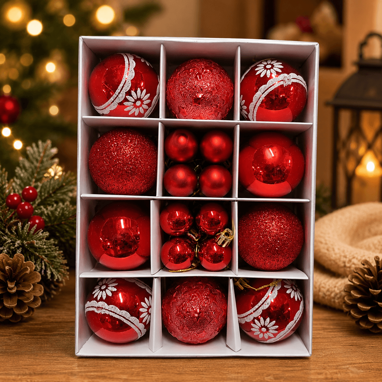 Bola navidad caja 6cm x 10 + 3cm x 16 S1036