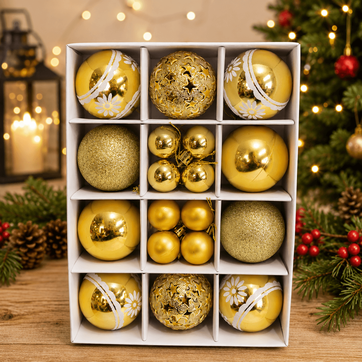 Bola navidad caja 6cm x 10 + 3cm x 16 S1046