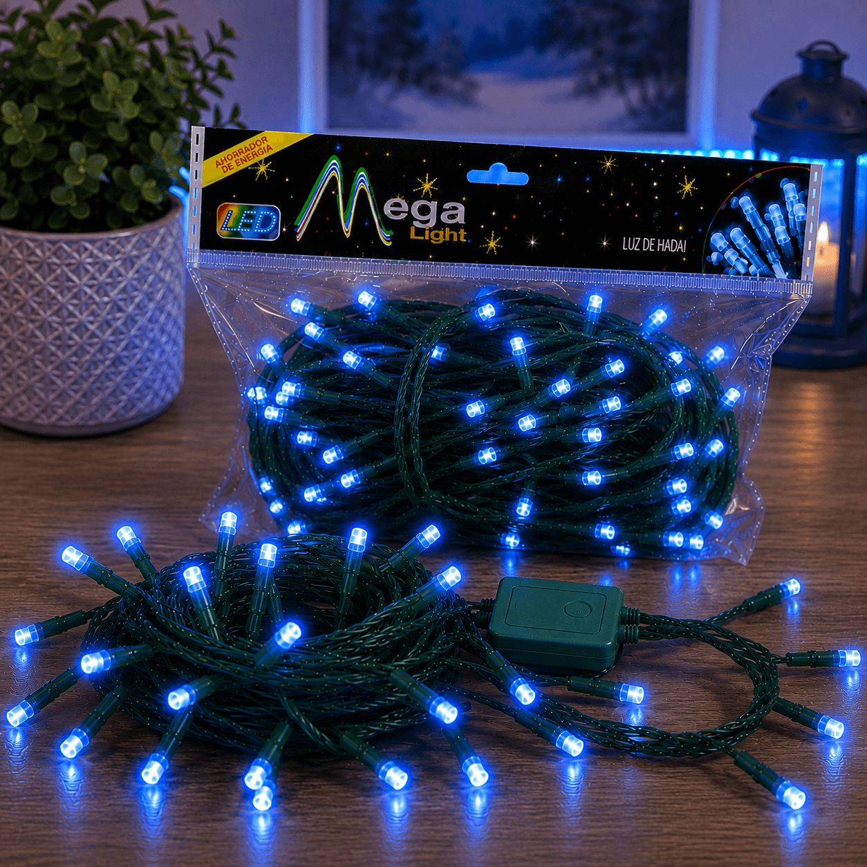 Luz navideña led cable verde azul x 200l 18m