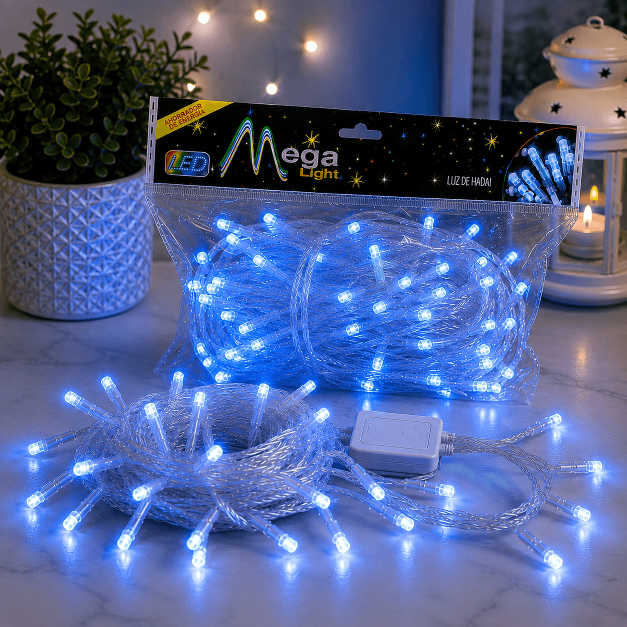 Luz navideña led cable tranp azul x 200l 18m
