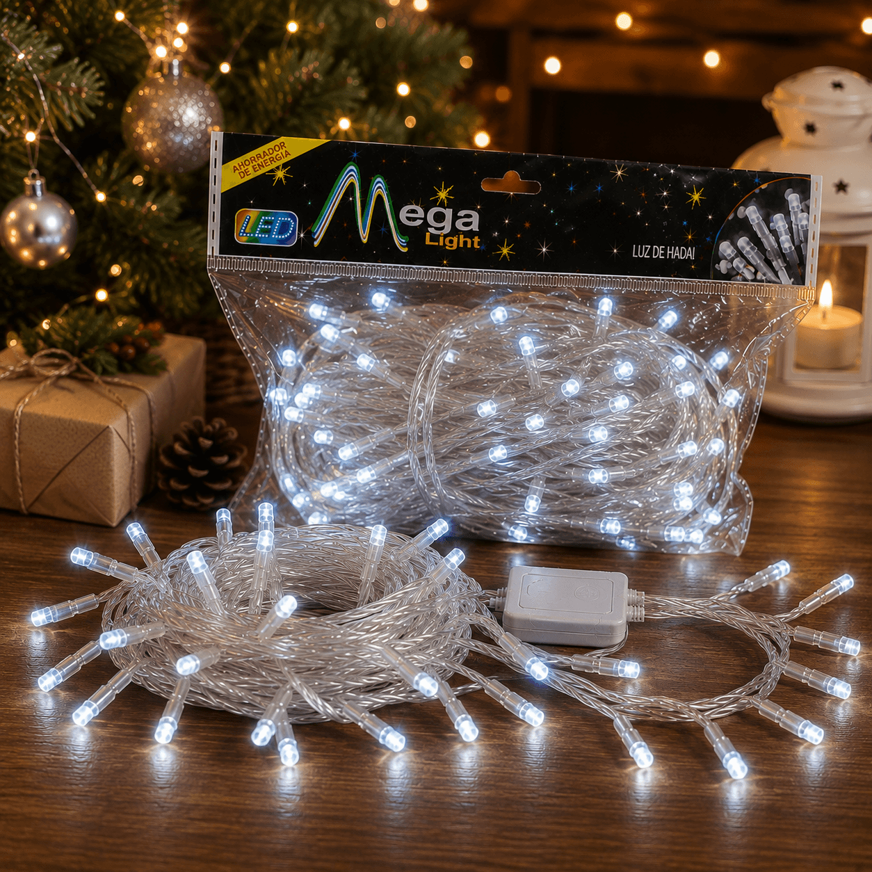 Luz navideña led cable transp blanca x 200l 18m