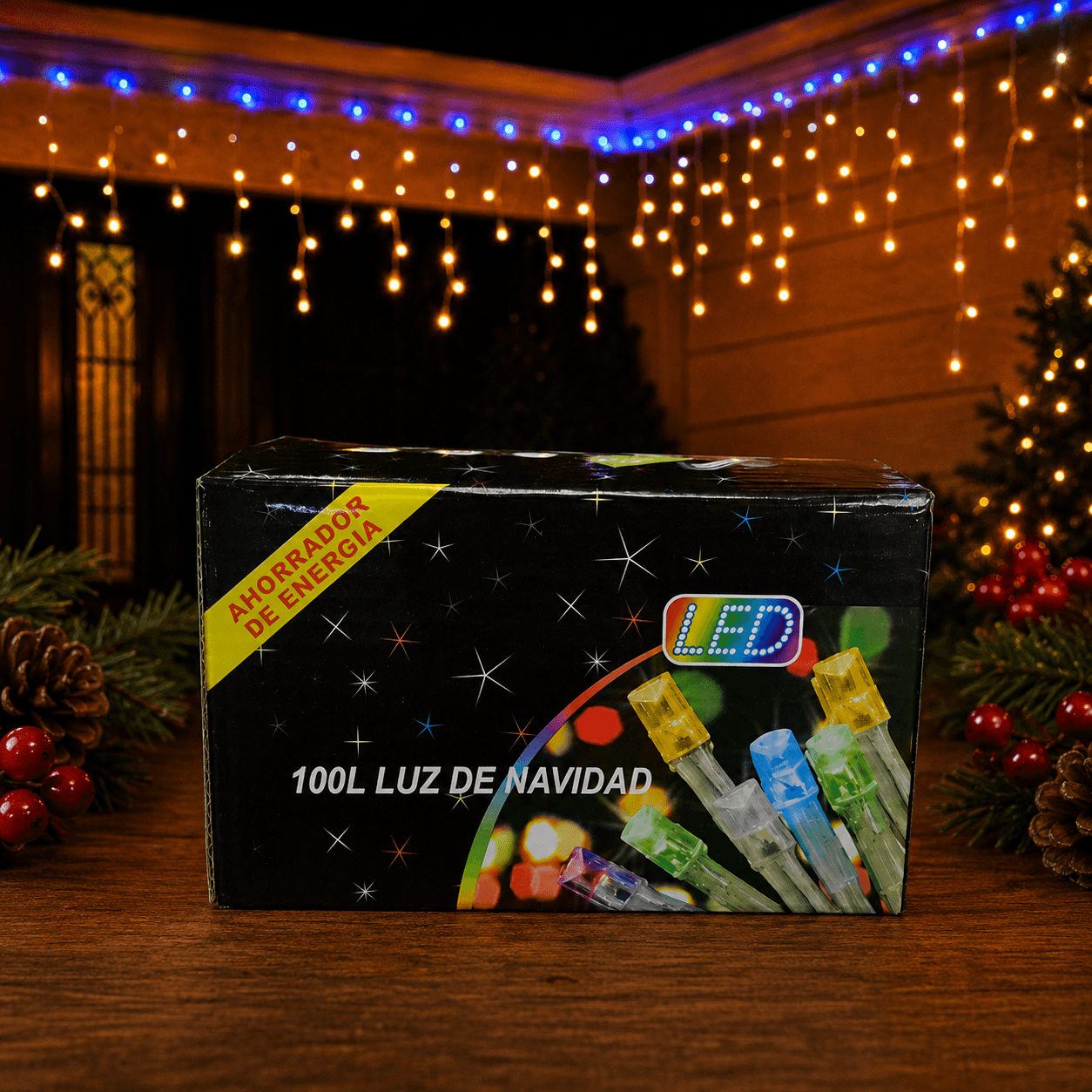 Luz navideña cortina blanca x 100l con ext