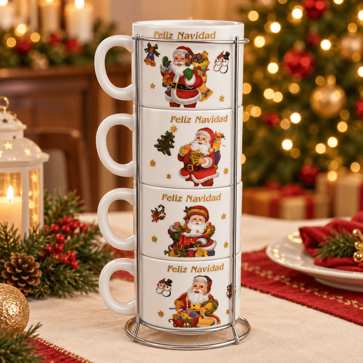 Torre pocillo navideño x4 und 21 cm