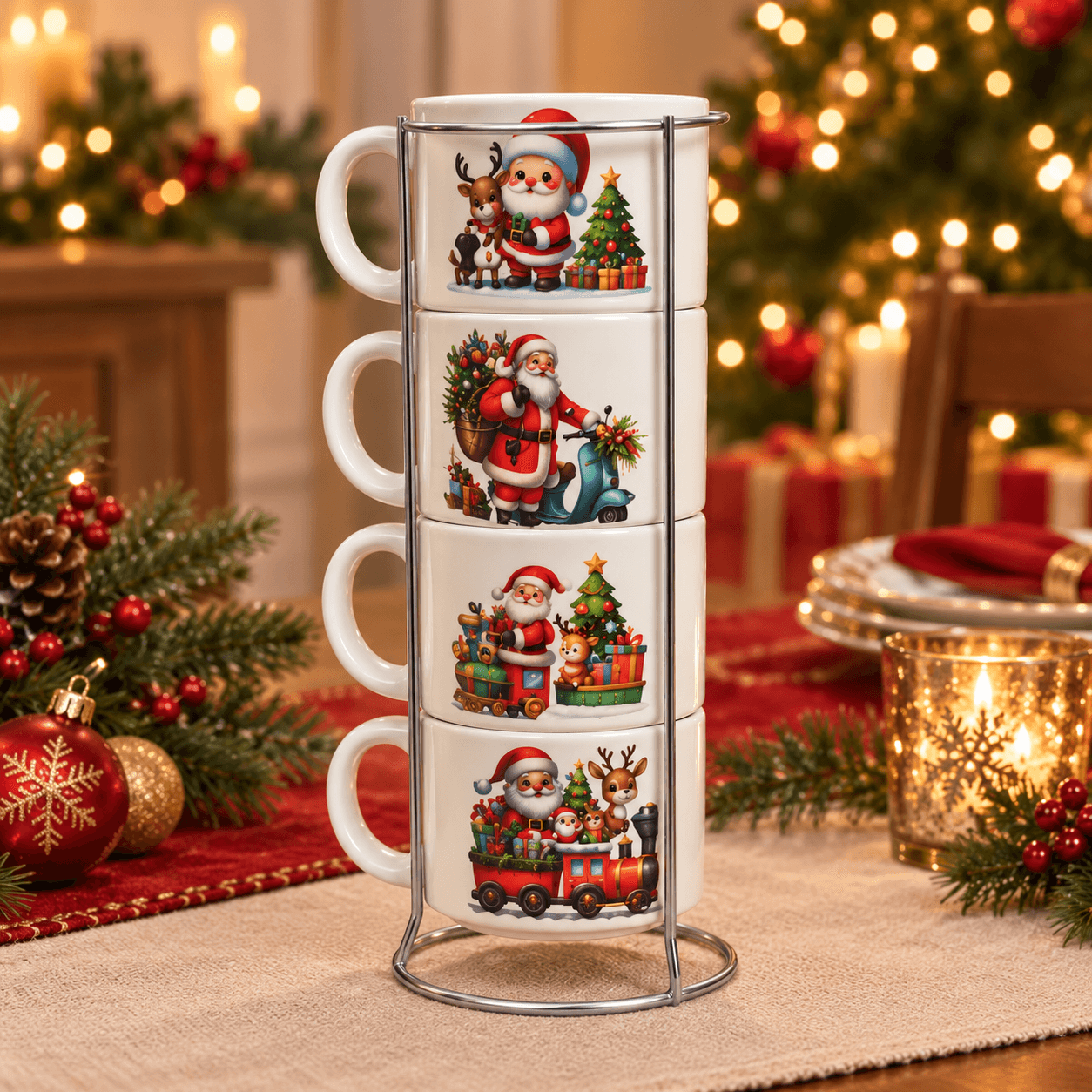 Torre pocillo navideño x4 und 21 cm