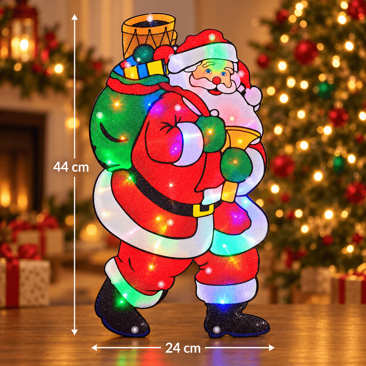 Adorno luz doble cara papa noel