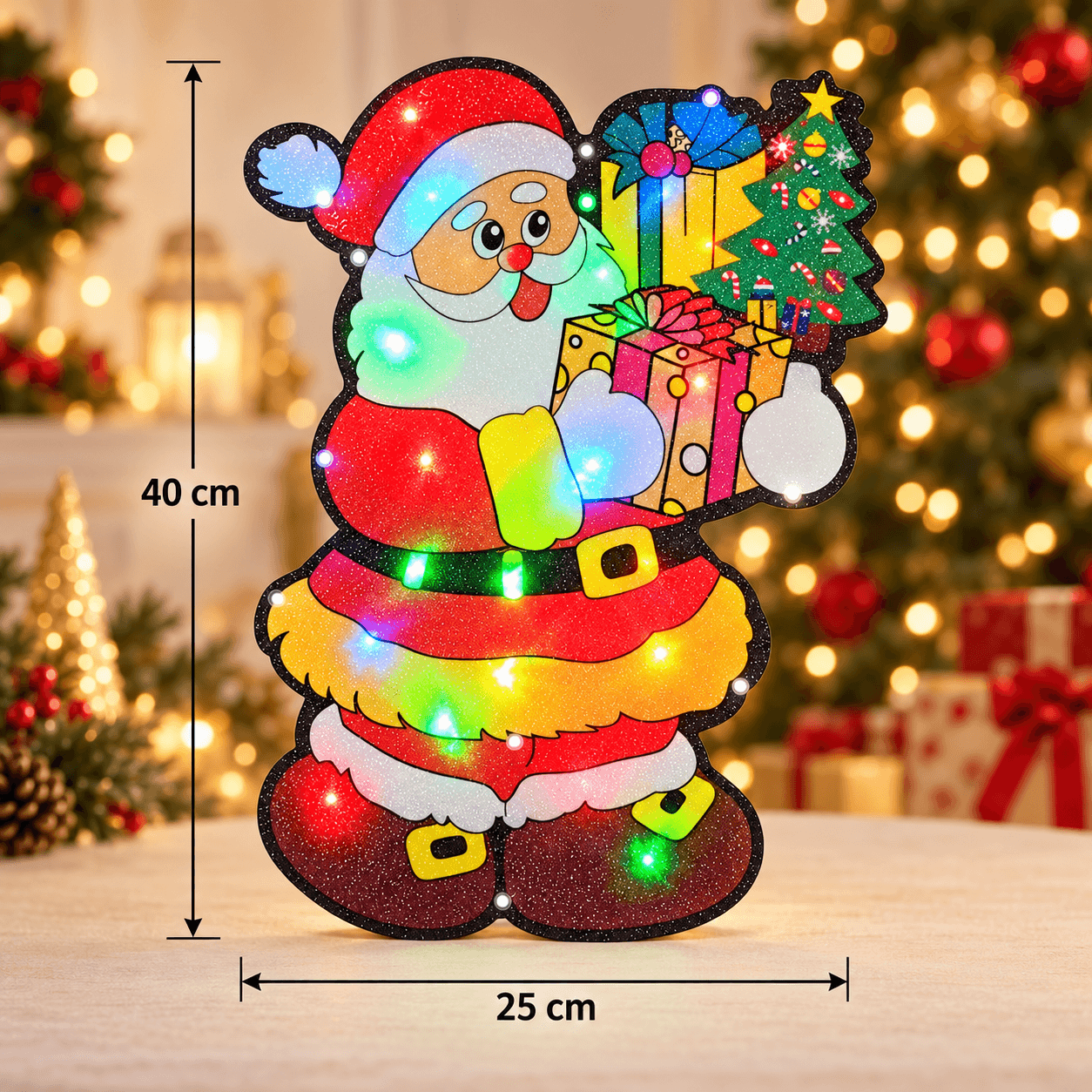 Adorno luz doble cara papa noel regalo