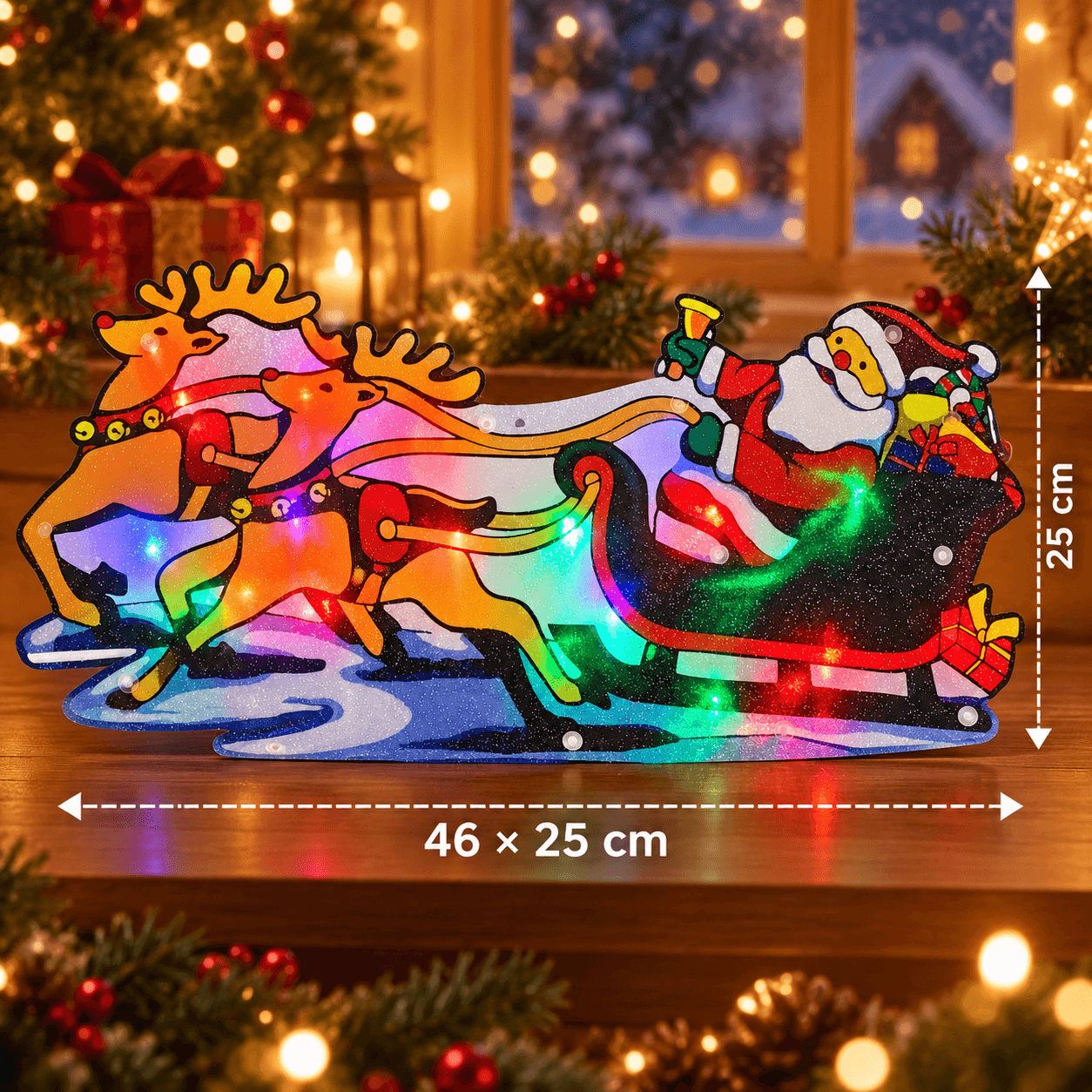 Adorno luz doble cara papa noel trineo