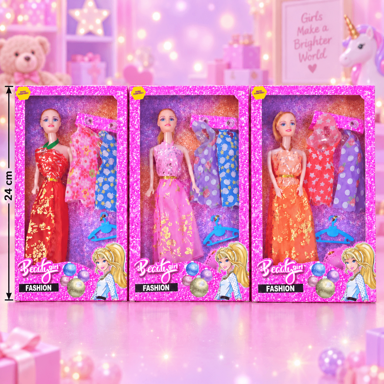 Muñeca Fashion con Vestido Largo y 2 Vestidos Extra