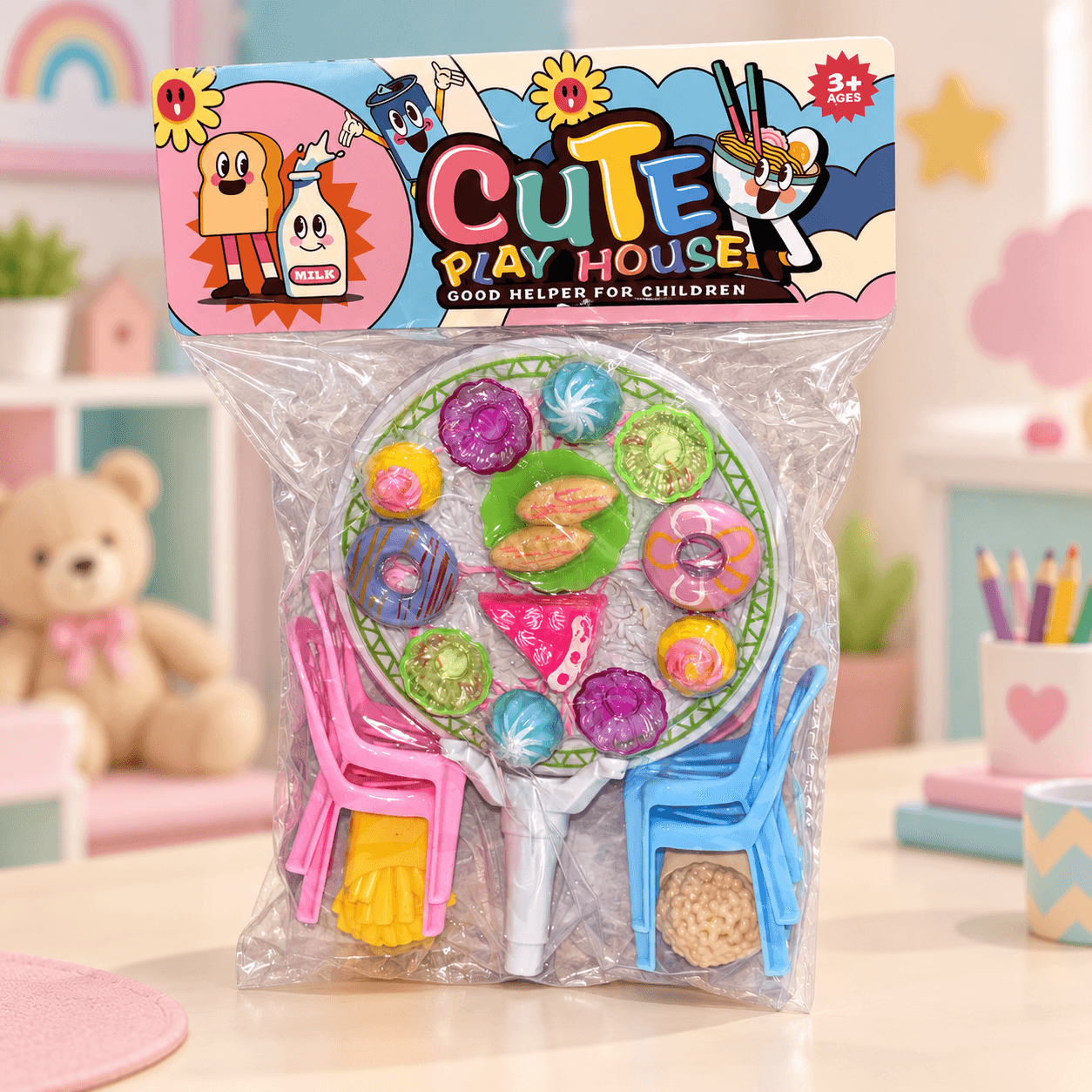 Set Comedor de Juguete con Sillas y Comida x24 Piezas