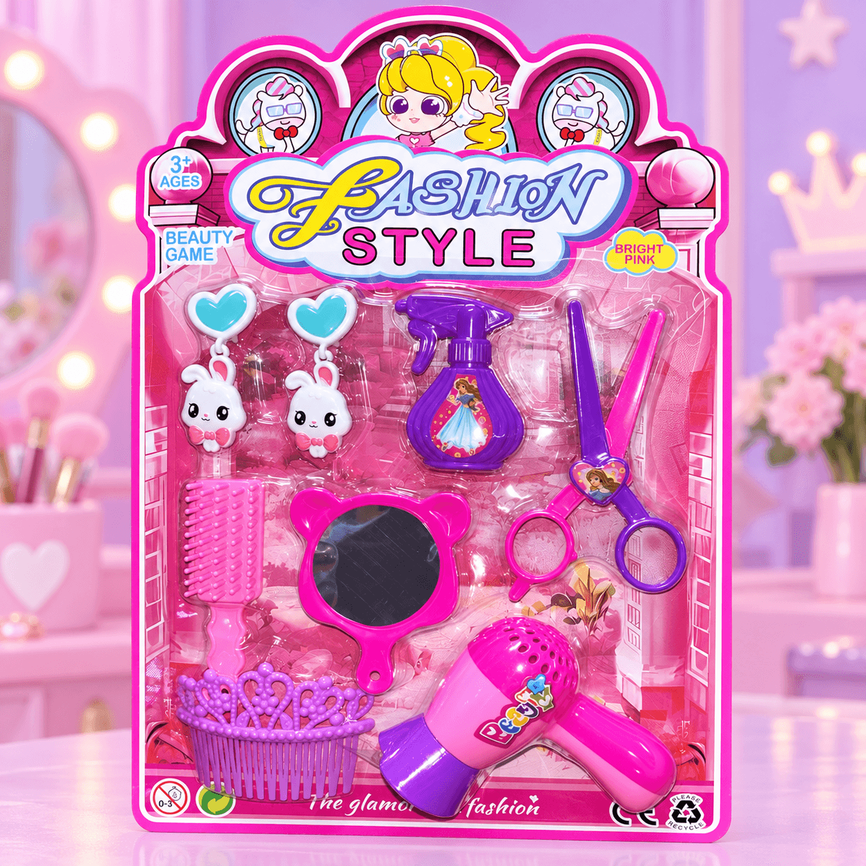 Set de Belleza de Juguete con Secador Rosado y Accesorios