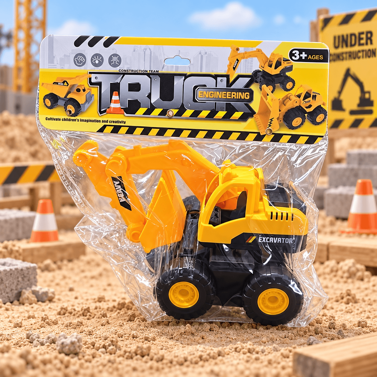 Carro Constructor Excavadora Amarilla de Juguete en Bolsa
