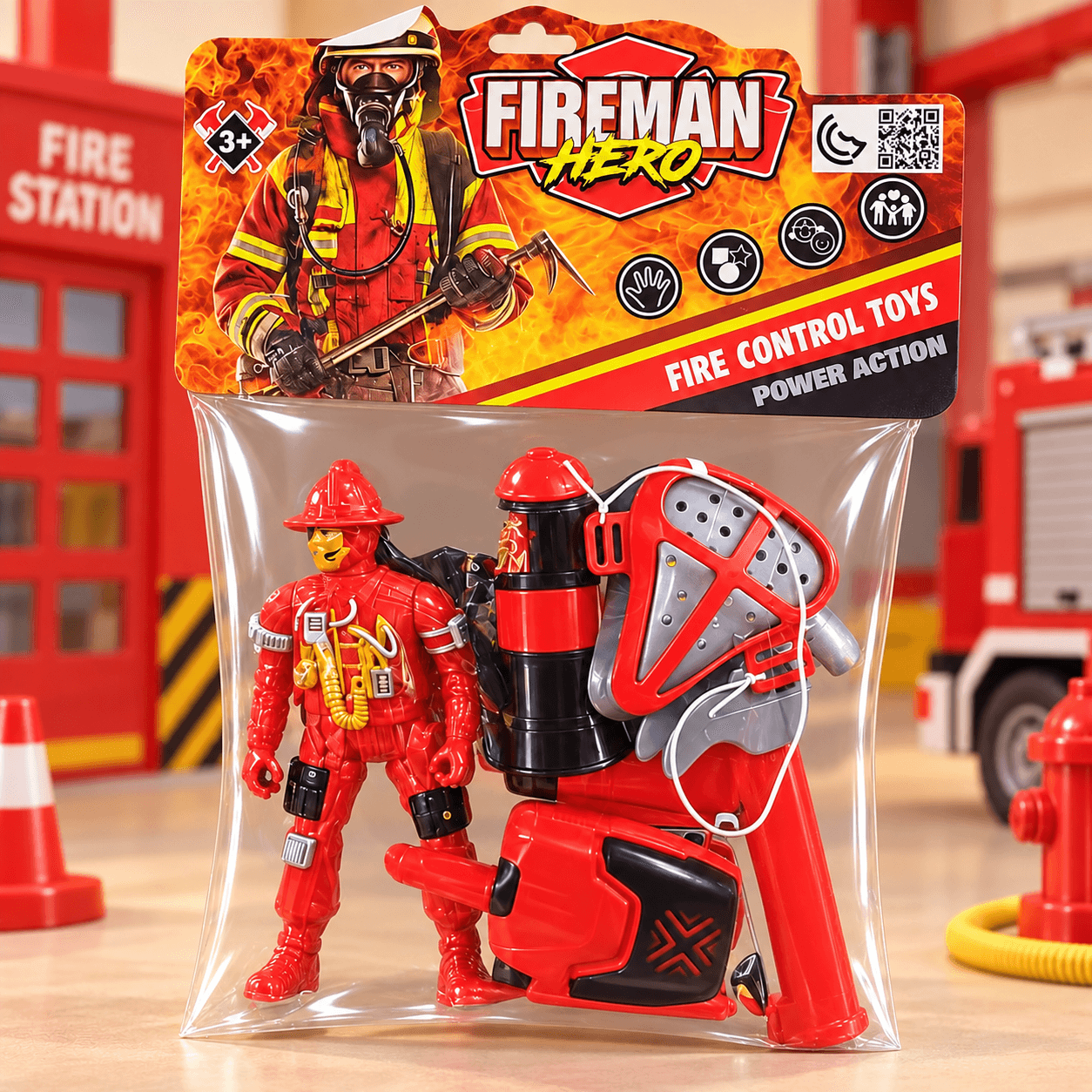 Set de Bombero Rojo con Figura de Acción y Accesorios