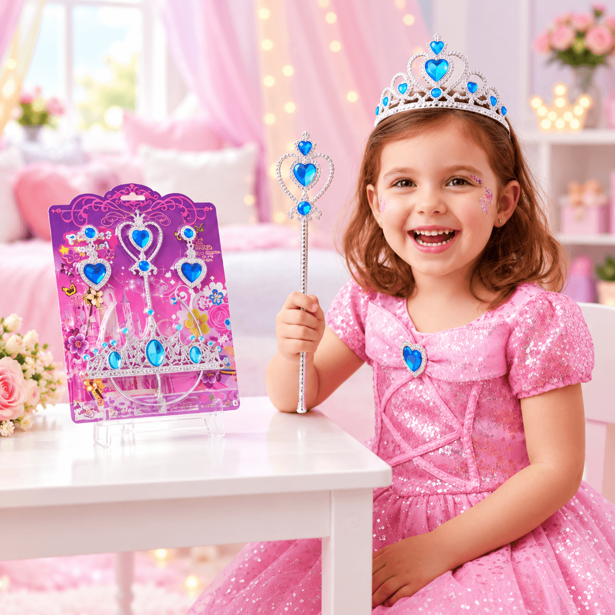 Set de Princesa Corona y Varita con Corazones Azules