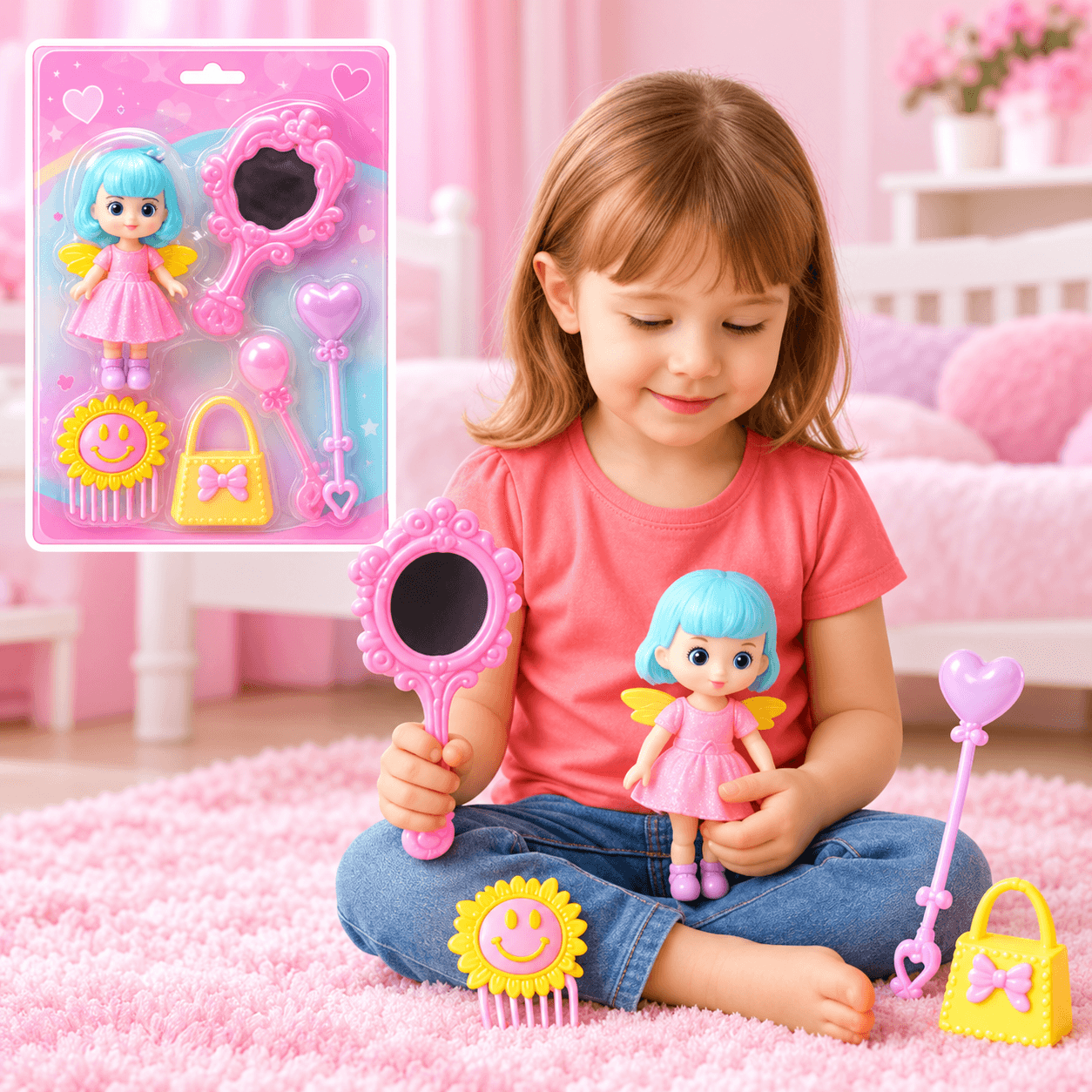 Set de Belleza con Muñeca Hada de Cabello Azul