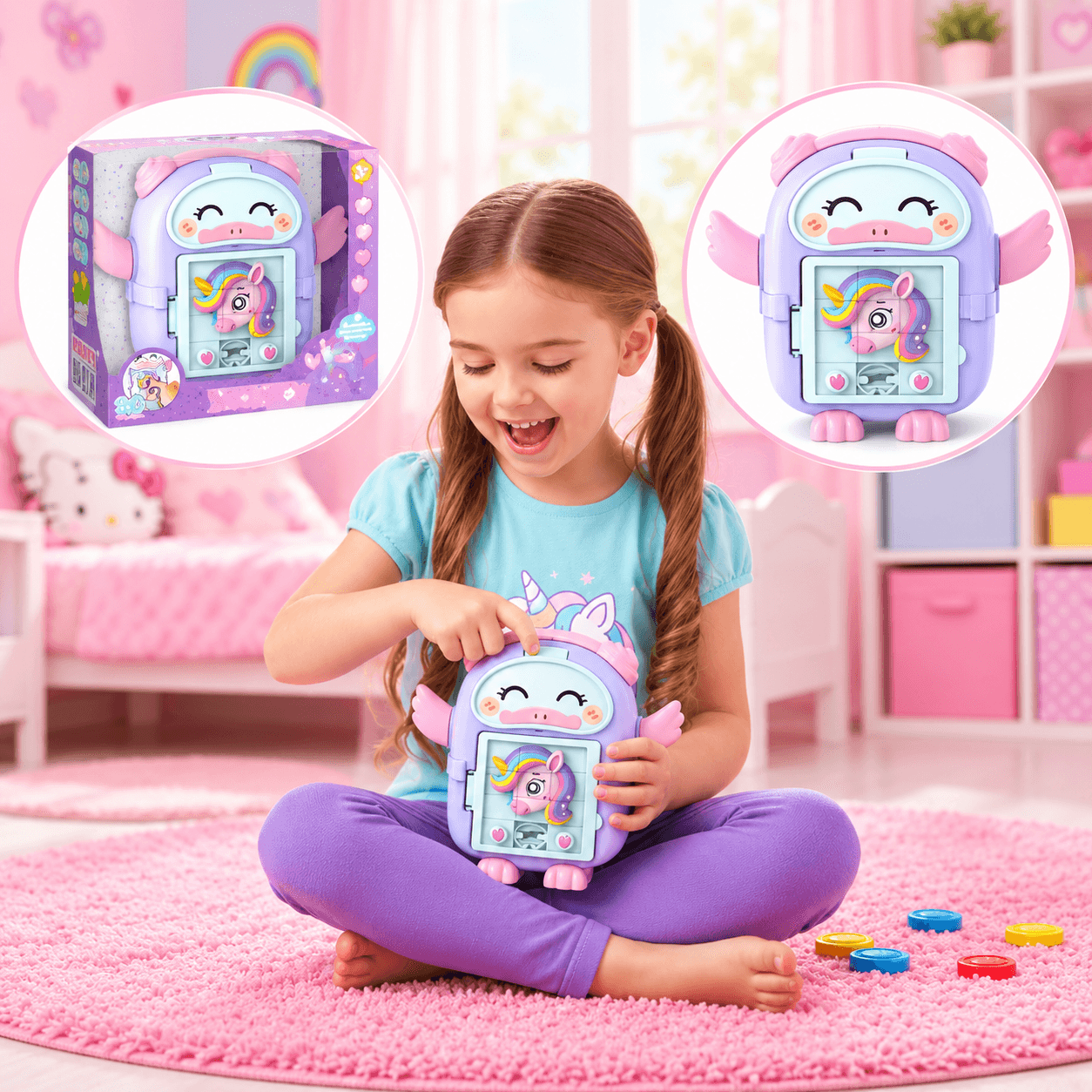 Alcancía Infantil Pingüino Lila con Unicornio