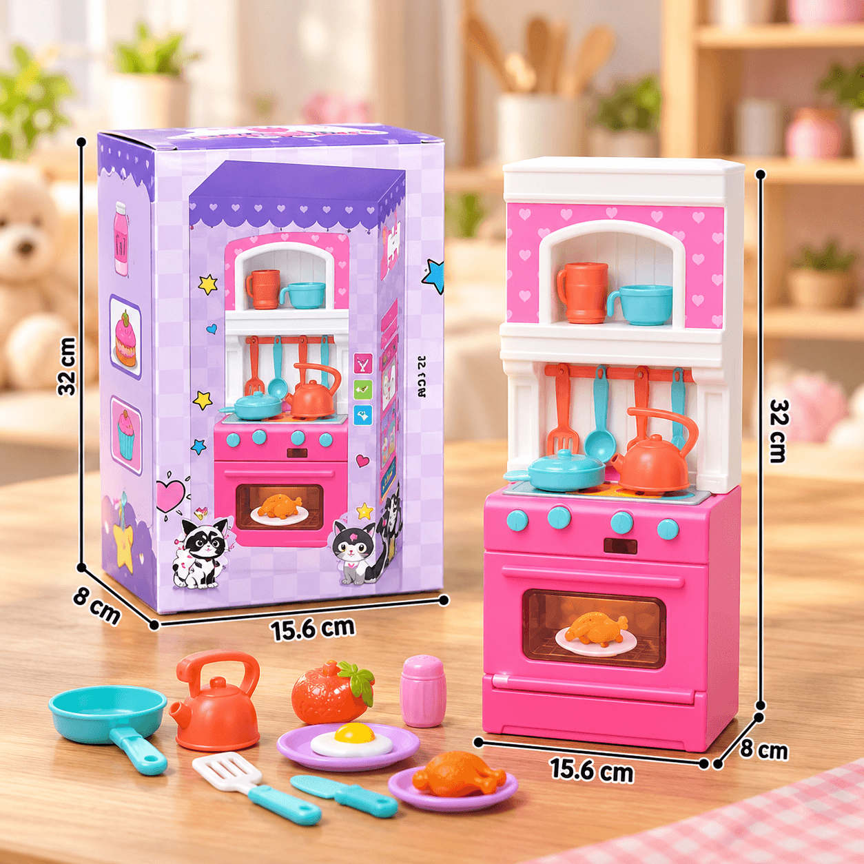 Cocina de Juguete Rosada con Horno y Accesorios en Caja