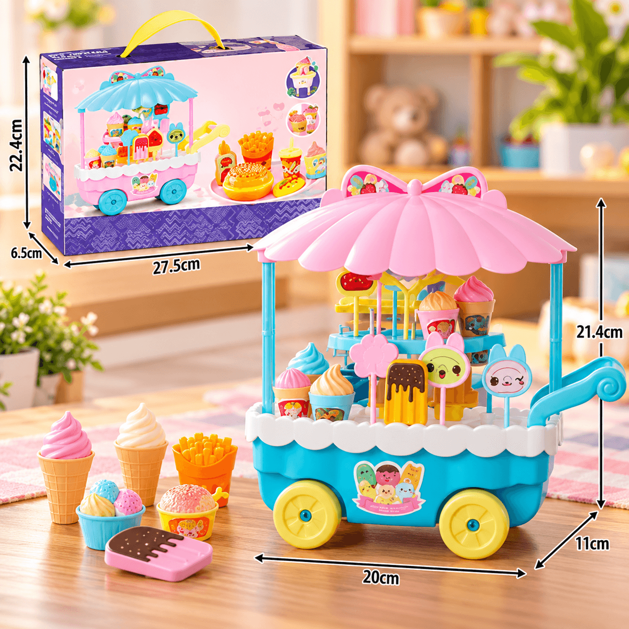 Carrito de Helados de Juguete Rosado con Paletas y Accesorios