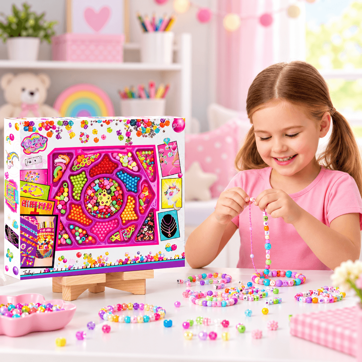 Set de Manillas para Niñas en Caja con Cuentas de Colores