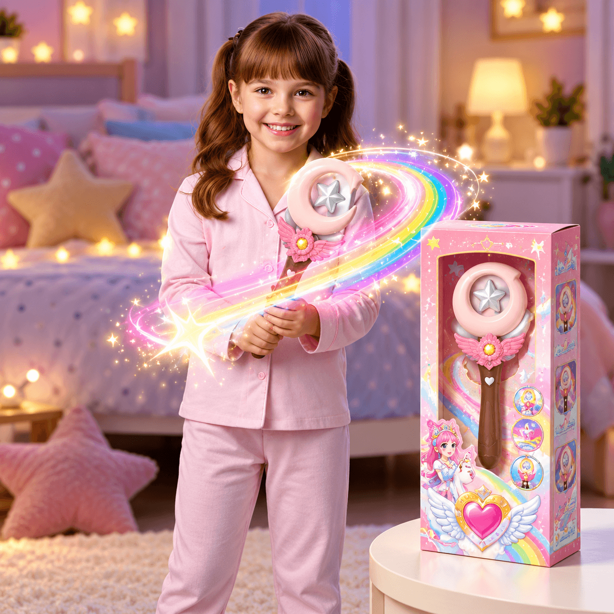 Cetro de Juguete Rosado con Estrella, Luces y Sonido