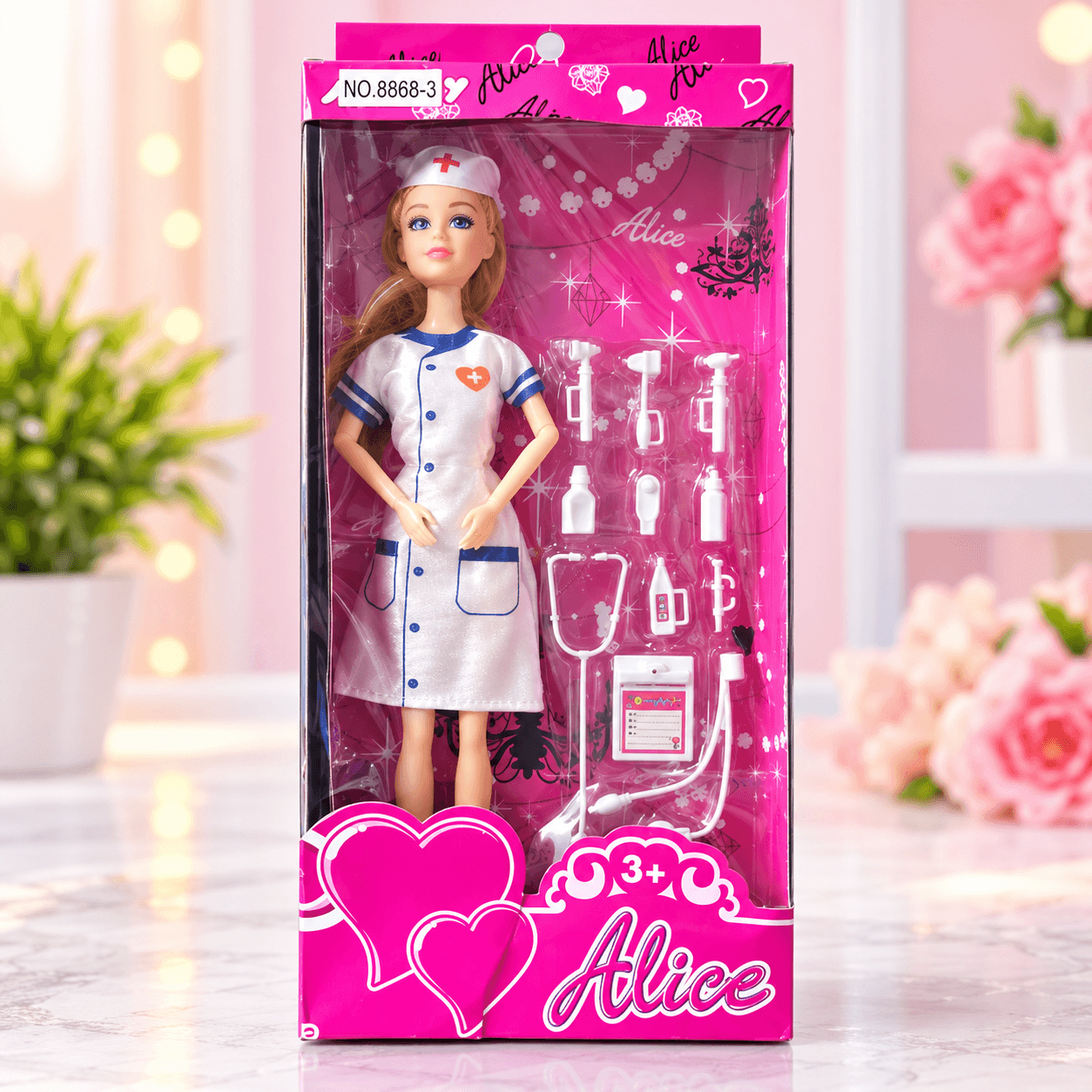 Muñeca Enfermera en Caja con Accesorios Médicos