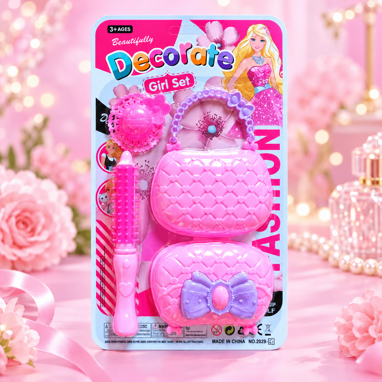 Set de Belleza de Juguete Rosado con Bolso y Cepillo