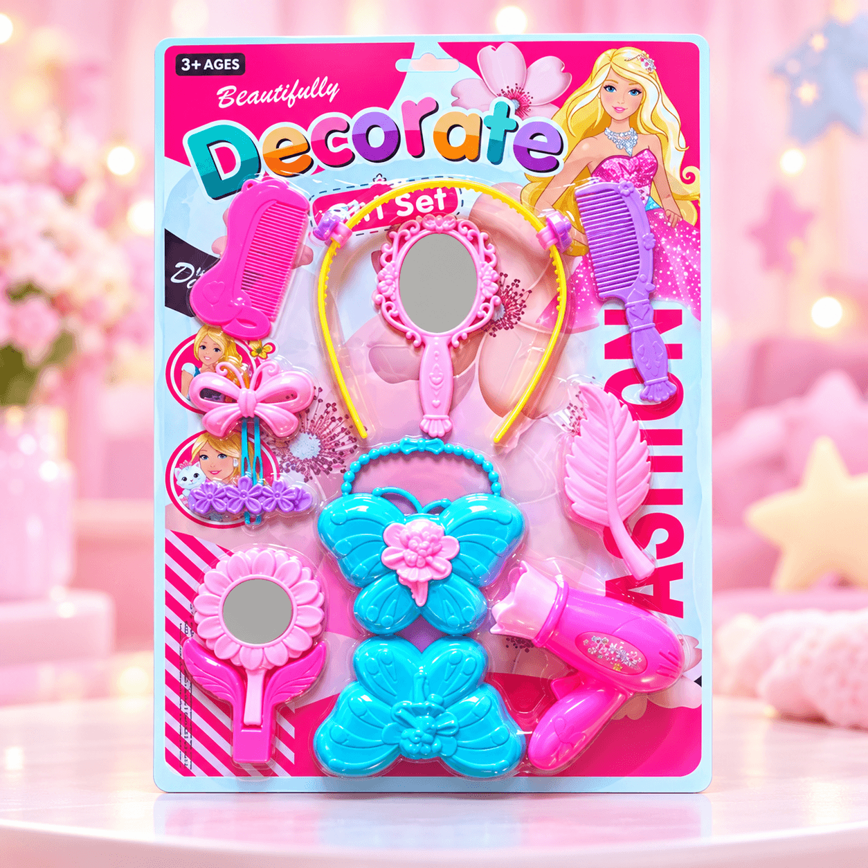 Set de Belleza de Juguete en Blíster con Mariposa Azul y Secador