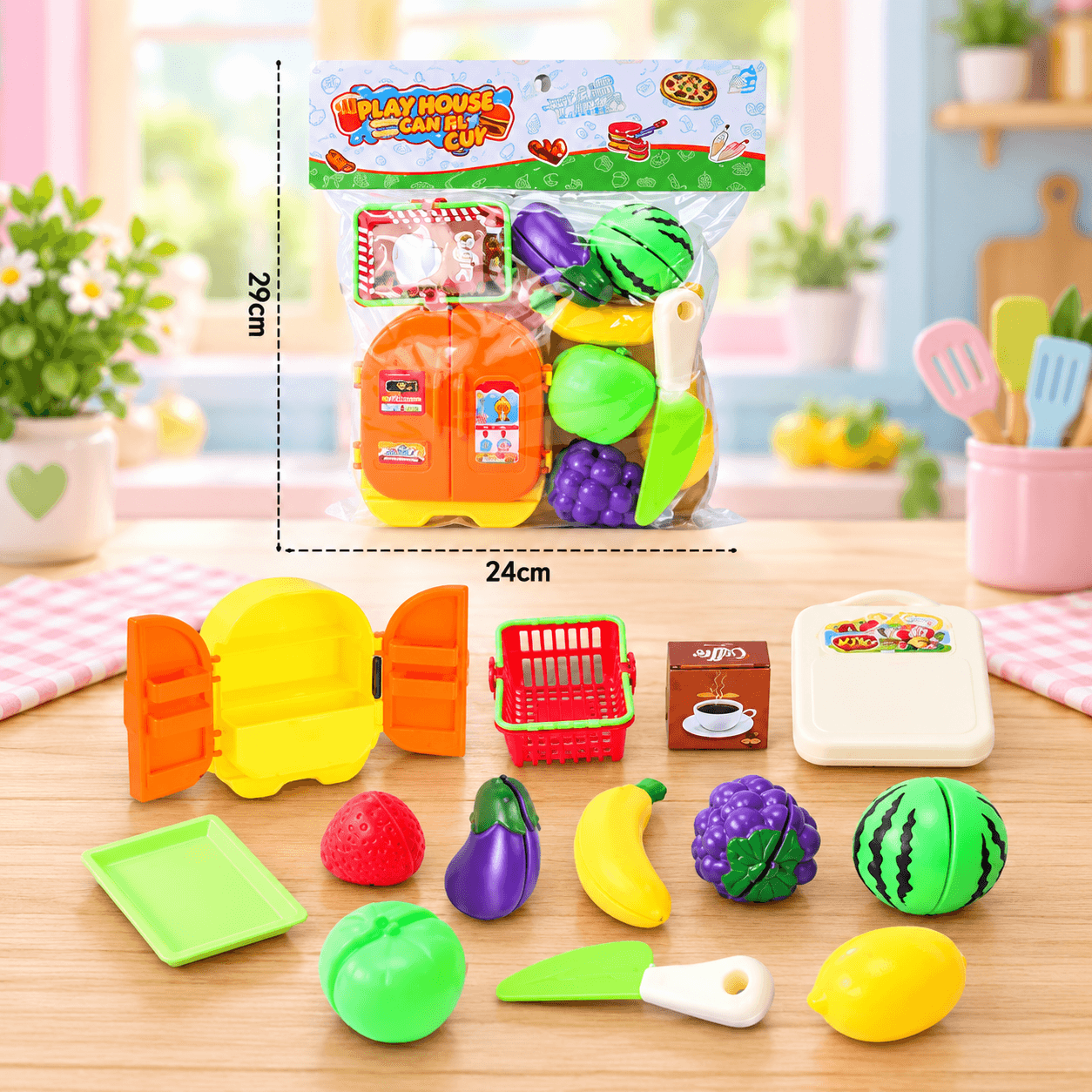 Set de Cocina de Juguete con Nevera, Frutas y Verduras