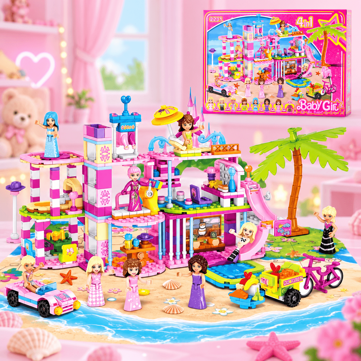 Juguete Armable Baby Girl Casa de Playa con Figuras en Caja