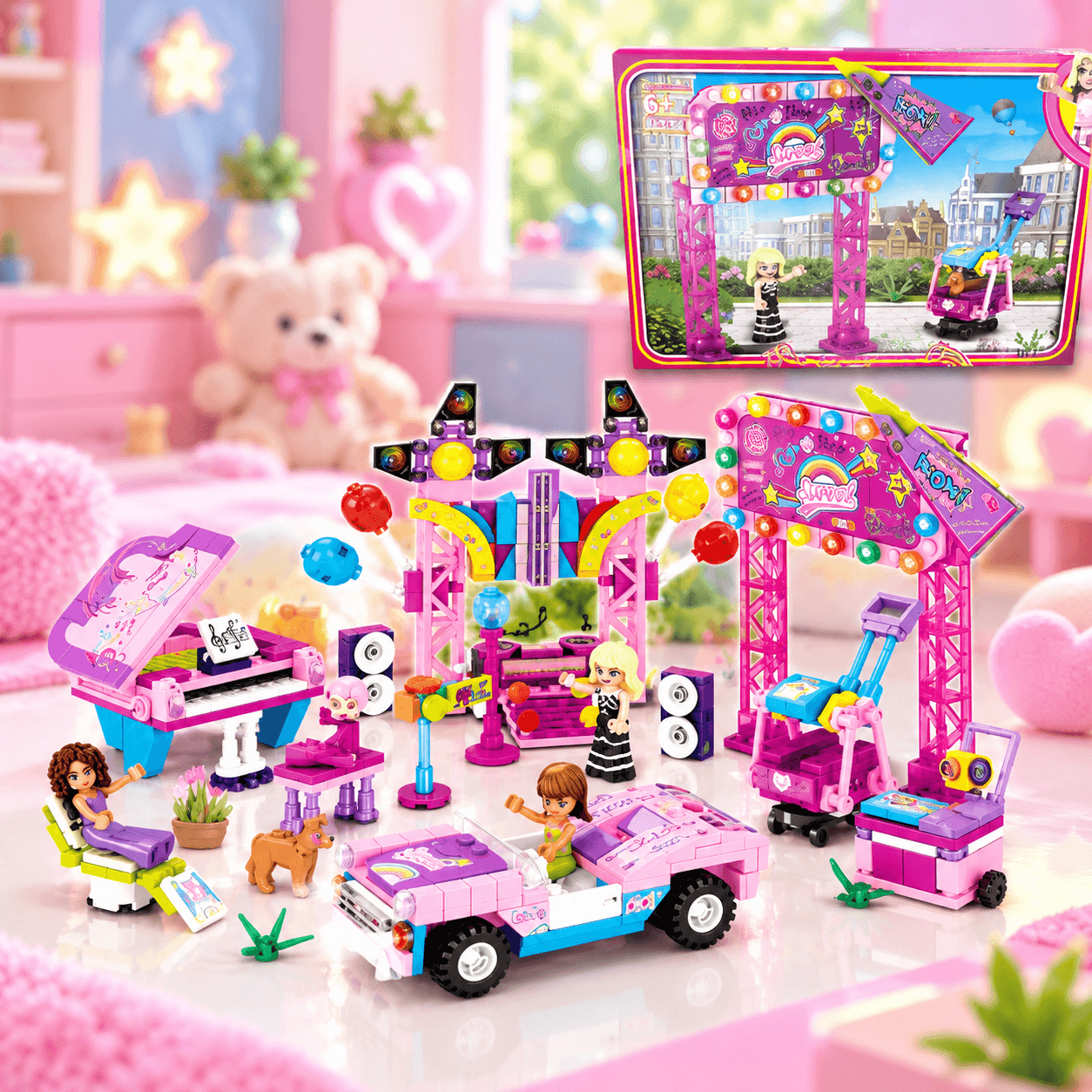 Juguete Armable Baby Girl 4 en 1 Escenario y Carro Rosado