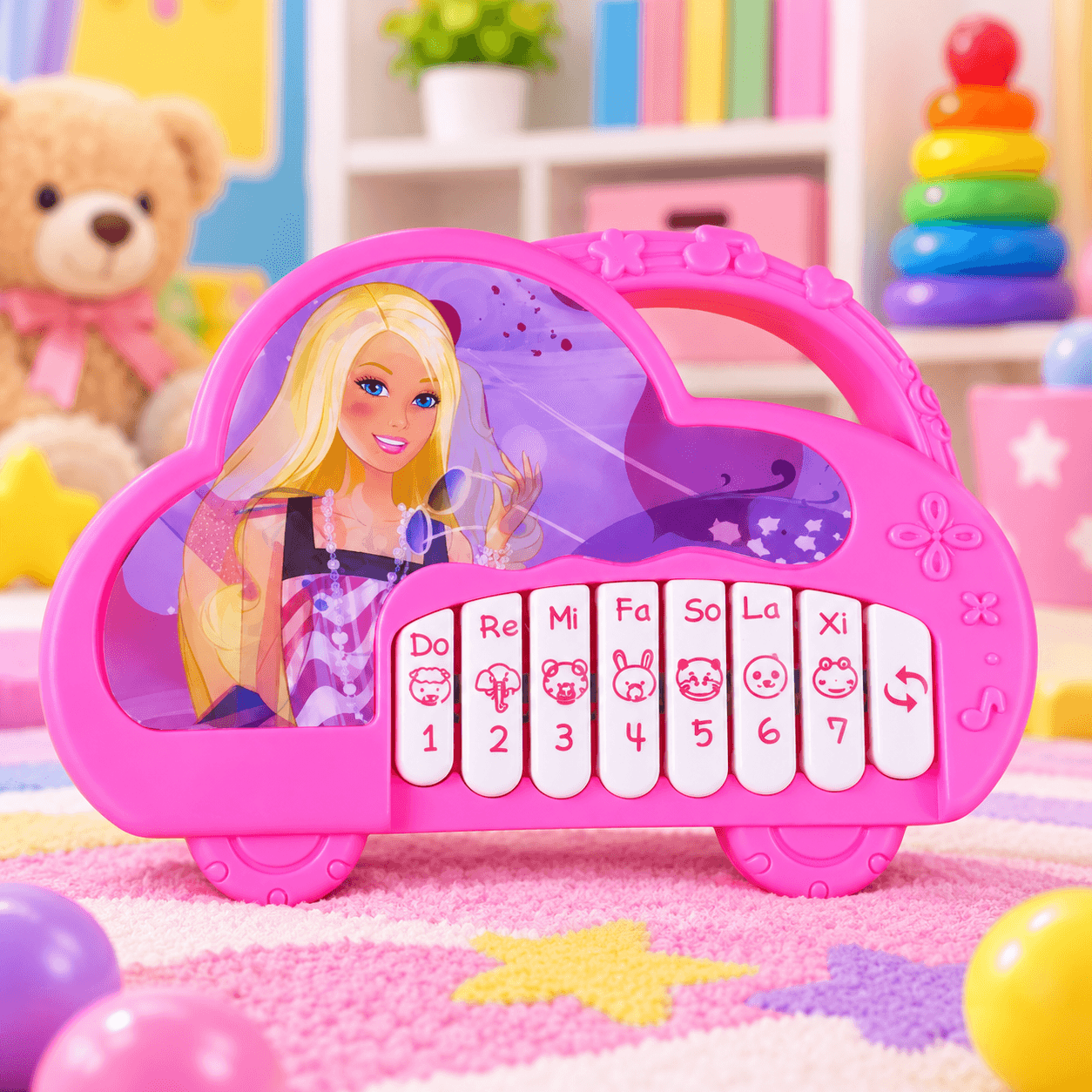 Piano de Juguete Rosado en Forma de Carro con Muñeca