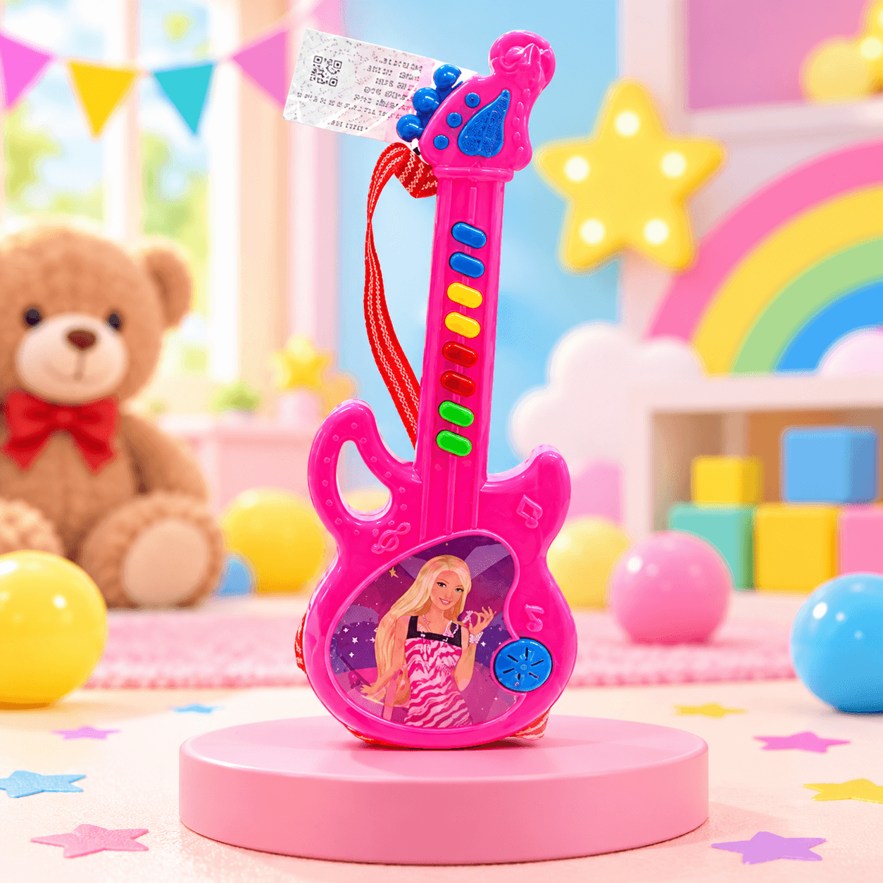 Guitarra de Juguete Rosada con Correa y Botones de Colores