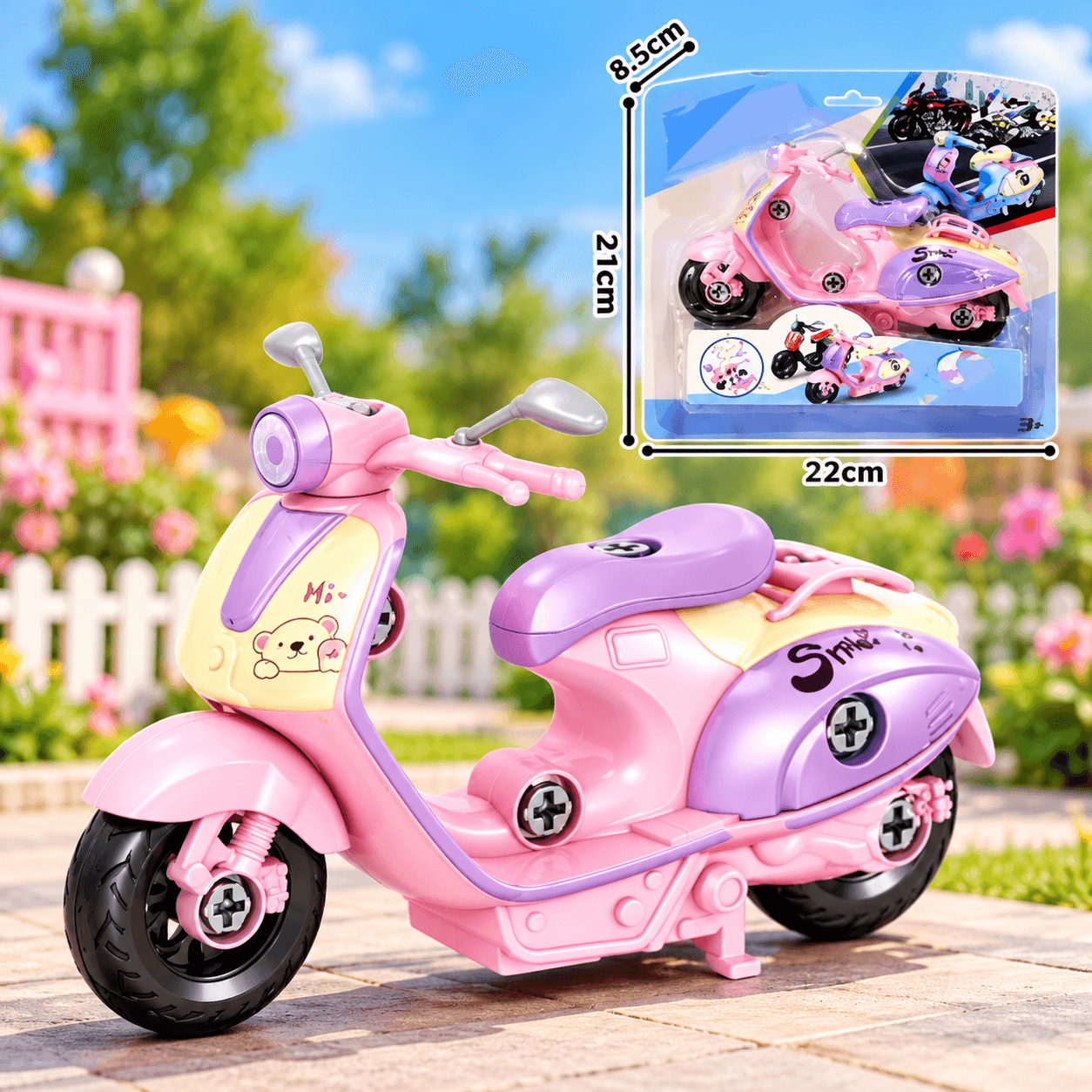 Moto Scooter de Juguete Rosada y Lila de Colección en Blíster