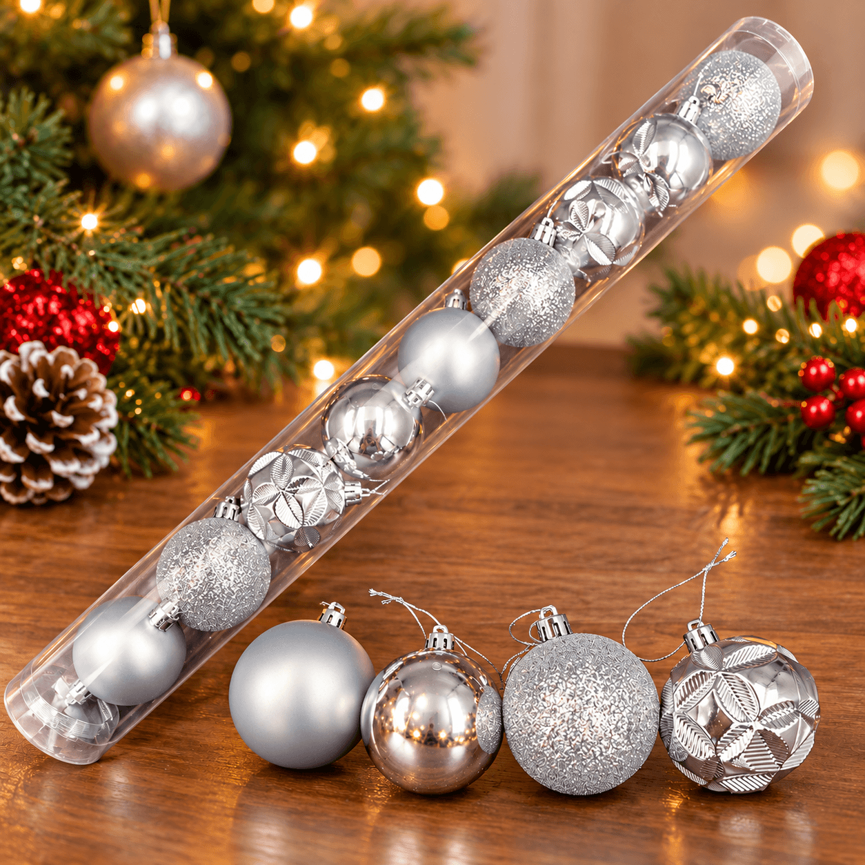 Bolas de Navidad Plateadas con Acabados Surtidos x10 — imagen 1 de 2