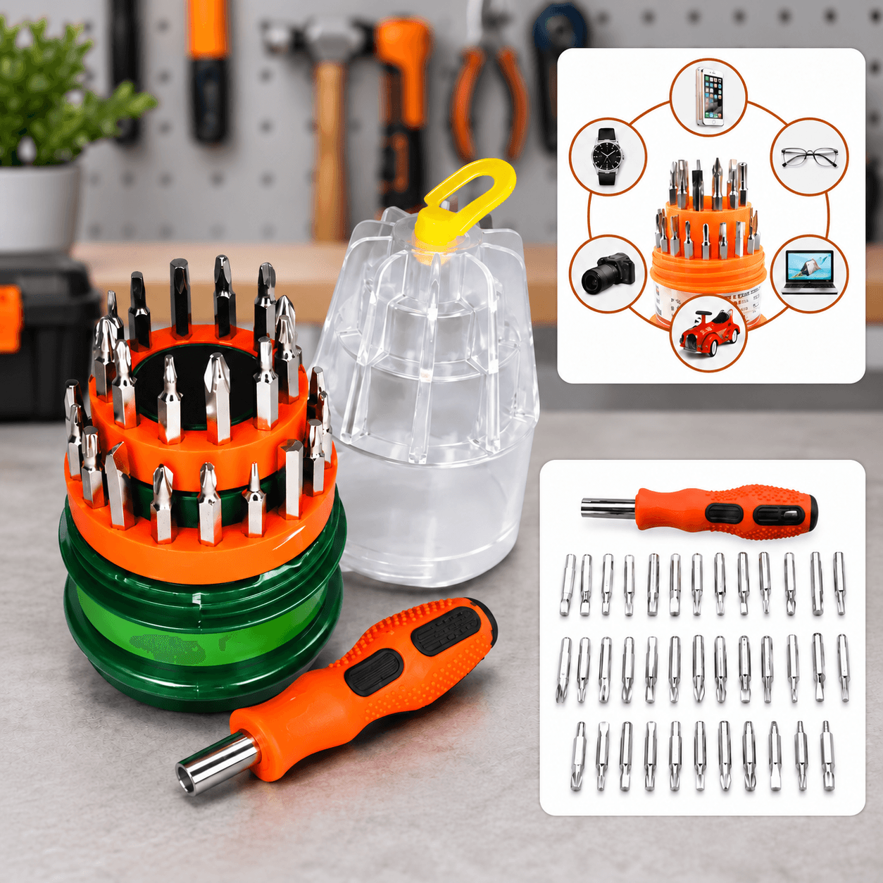 Set de Destornilladores Tipo Piña x31 Piezas Mango Naranja