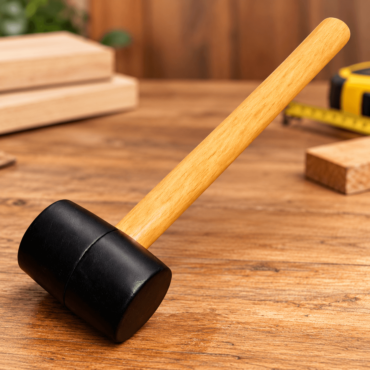 Mazo de Hule Negro 8 Onzas con Mango de Madera