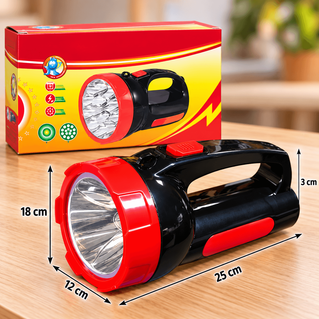 Linterna Recargable Roja y Negra con Asa Superior