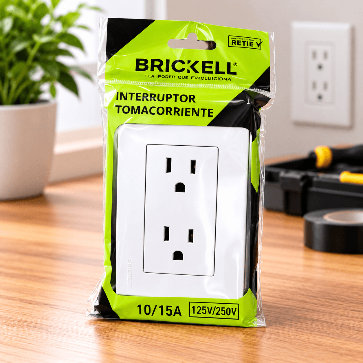 Tomacorriente Doble Blanco con Polo a Tierra Brickell