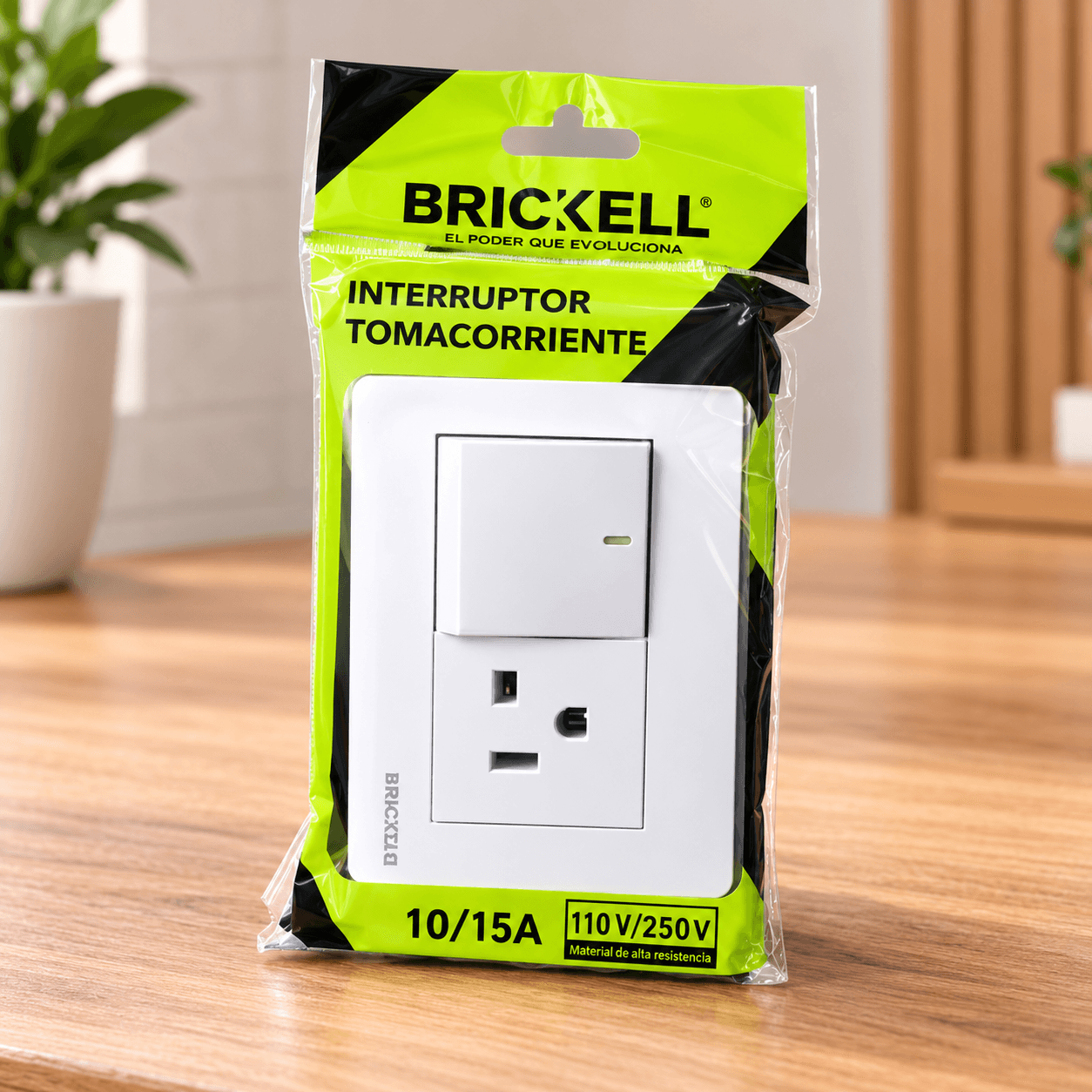 Interruptor con Tomacorriente Brickell Blanco 15A 110V-250V