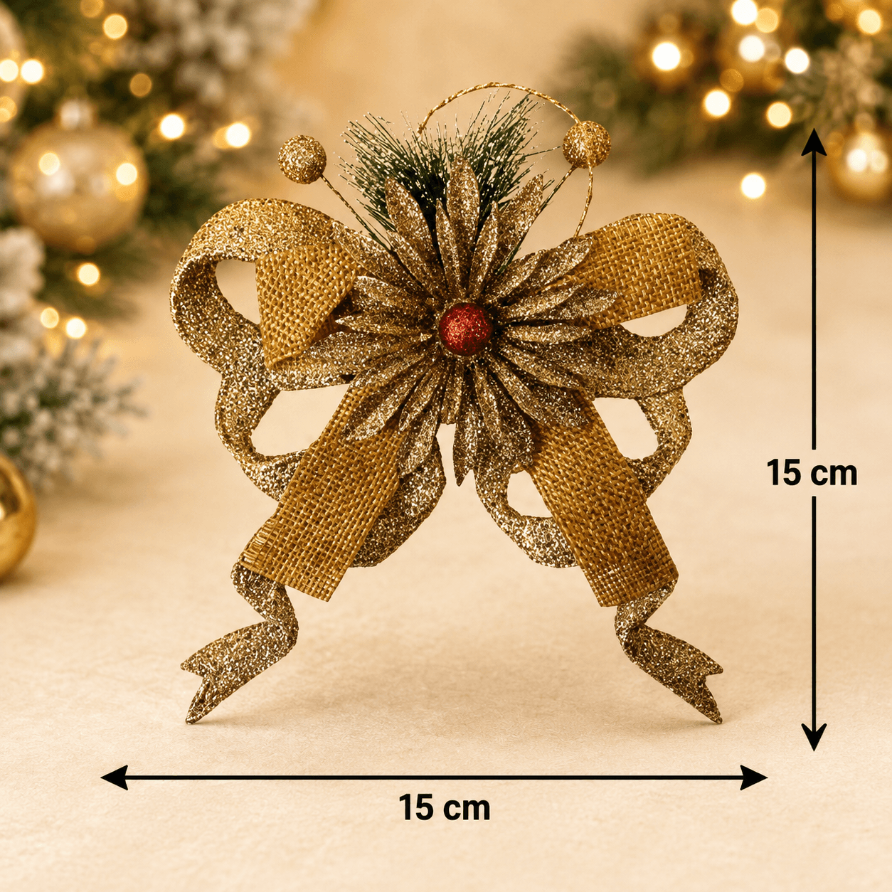 Adorno navideño moño dorado