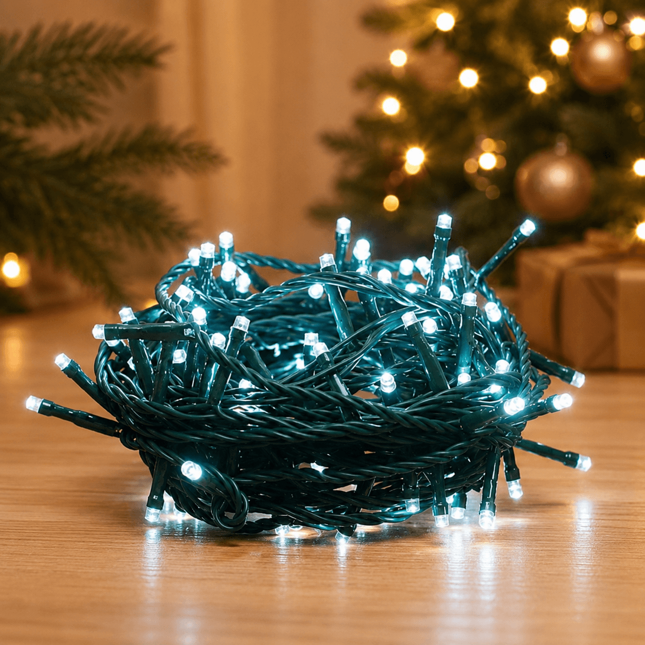 Luces navideñas Lineal 100 LED, cable verde, 8 metros (luz Blanca)