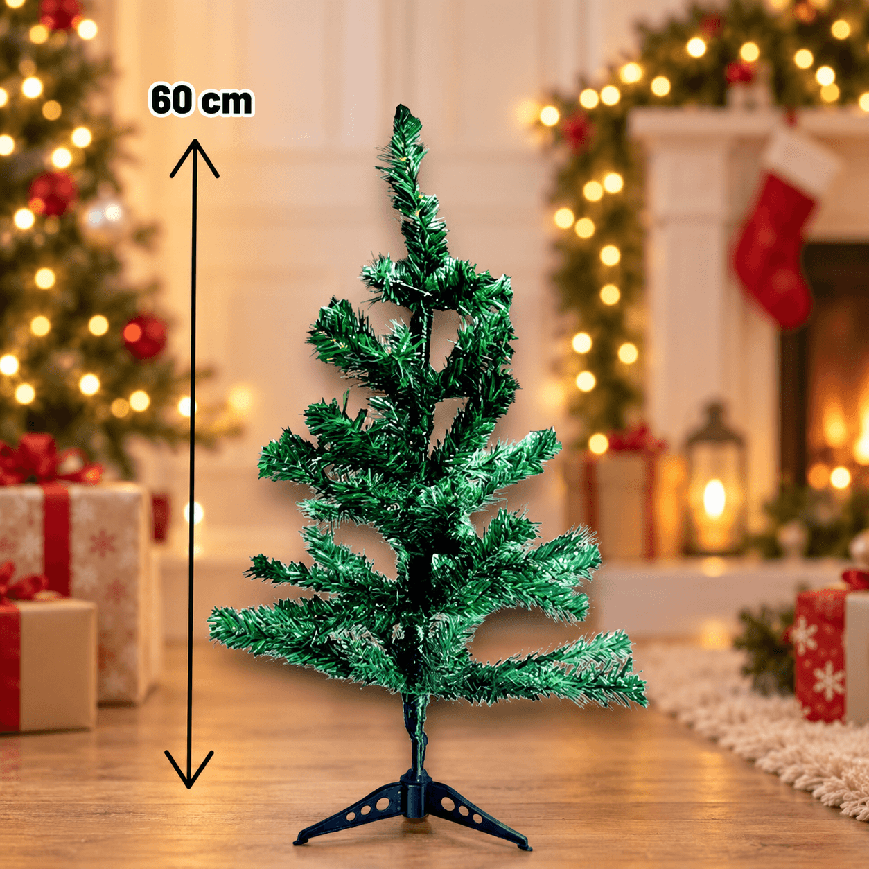 Árbol navidad 60cm, 50P, hoja 6cm, verde normal