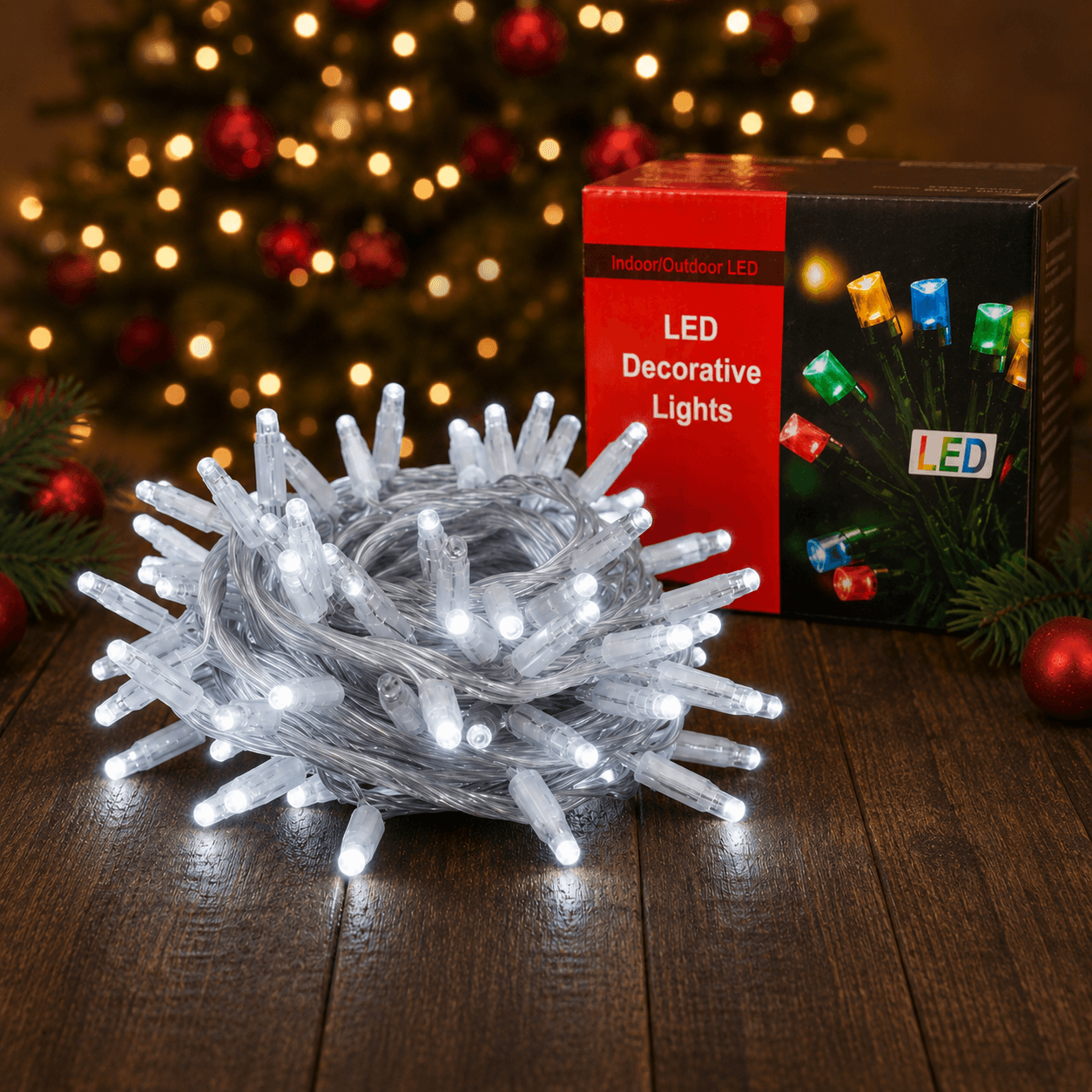 Luz navideña led 7 metros 100 bombillos cable blanco (LUZ BLANCA)