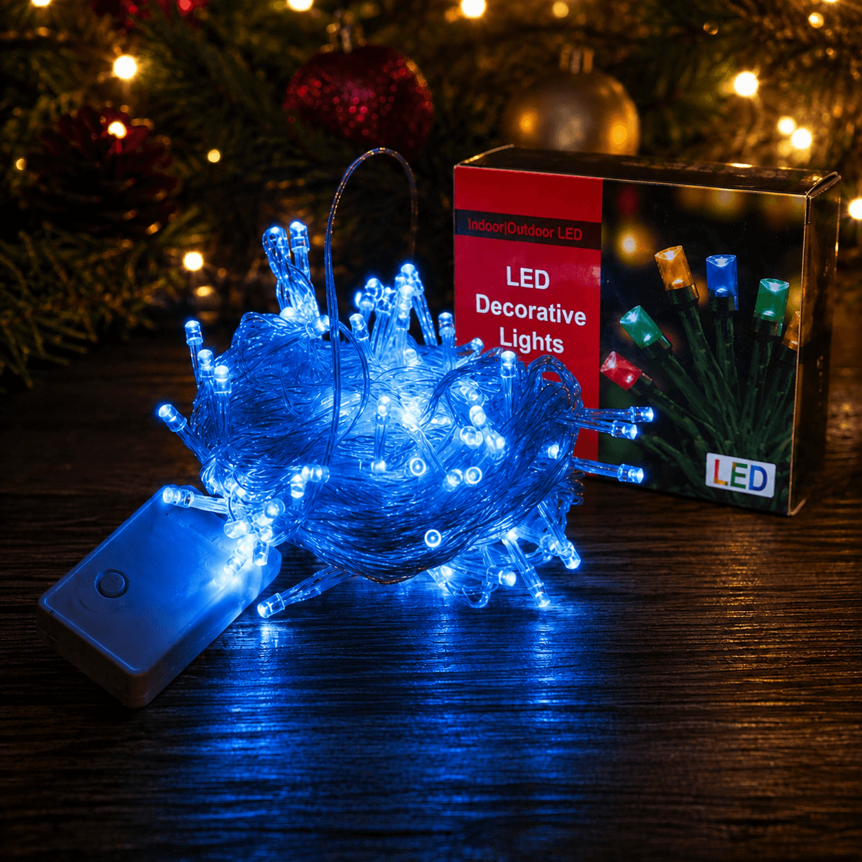 Luz navideña led 7 metros 100 bombillos cable blanco (LUZ AZUL)