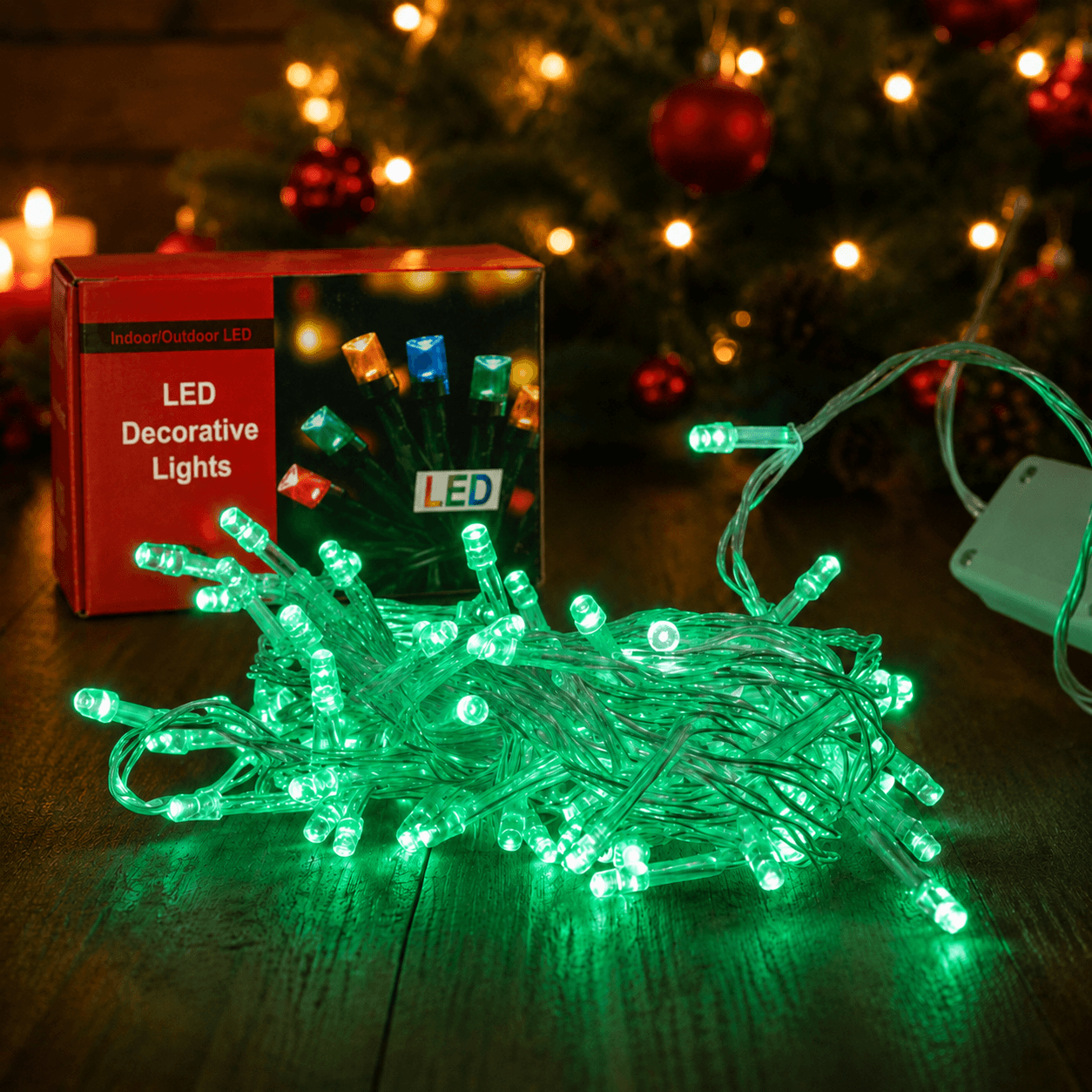 Luz navideña led 7 metros 100 bombillos cable blanco (LUZ VERDE)