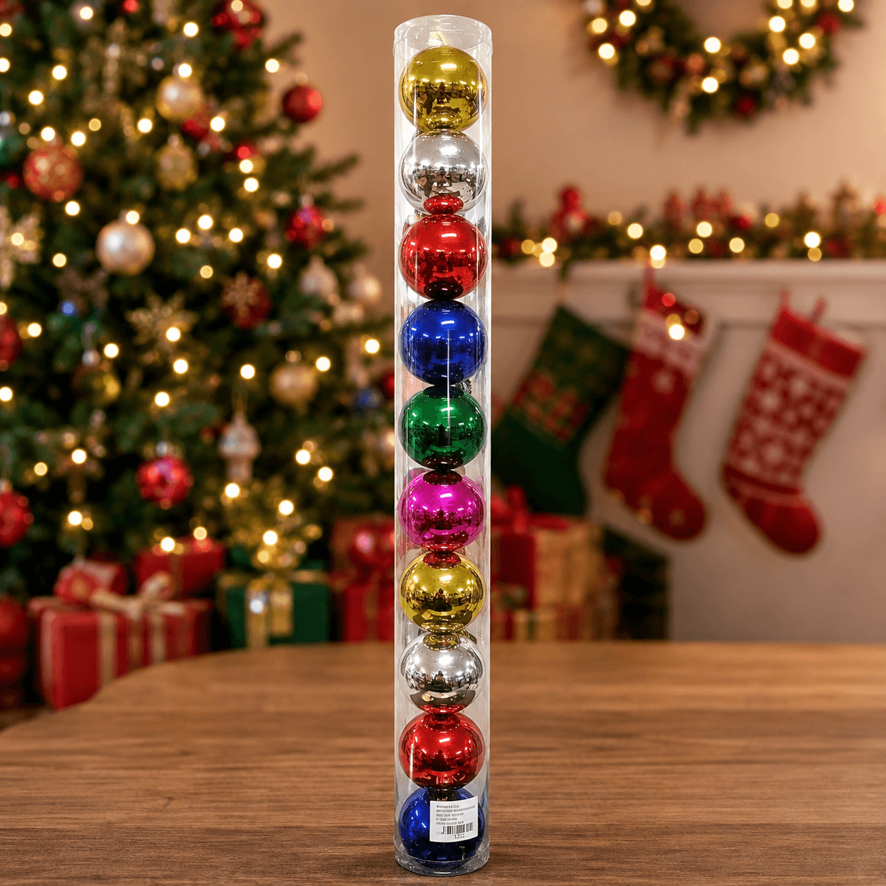 Bola de navidad tubo x 10 multicolor 6cm
