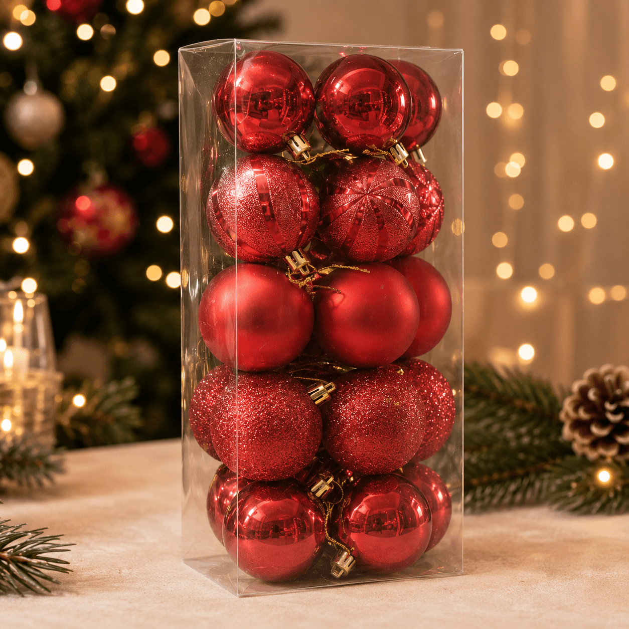 Bola roja con forma x20 caja cuadrada