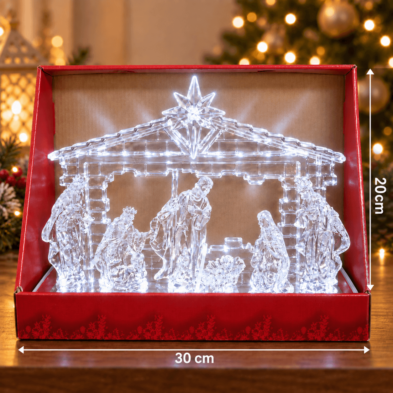 Pesebre Transparente con Luz Blanca y Sonido 20 × 30cm