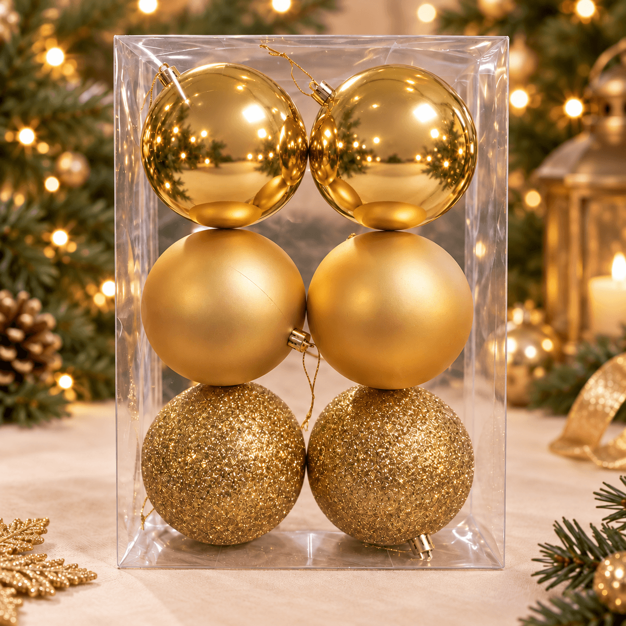 Bolas Navideñas Doradas Lisas, Opacas y Escarchadas